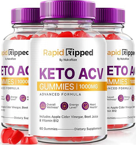 NutraRize - (3 Pacotes) Gomas de Vinagre de Maçã Ceto ACV Rapid Ripped, 1000 MG de Ceto ACV, Gomas de Vinagre de Maçã Natural, Vitaminas Ceto de Força Máxima com ACV, Avaliações de Ceto ACV RapidRipped