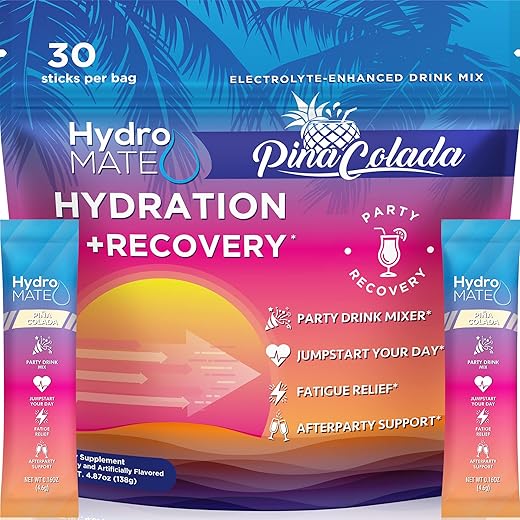 HydroMATE Pó de Eletrólitos Sabor Abacaxi Acelerador de Hidratação Baixo em Açúcar para Recuperação Favors de Festa Tropical Pina Colada 30 Unidades - NatureWorks