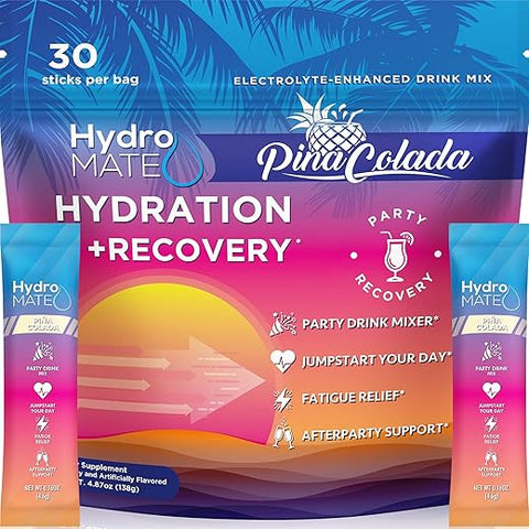 HydroMATE Pó de Eletrólitos Sabor Abacaxi Acelerador de Hidratação Baixo em Açúcar para Recuperação Favors de Festa Tropical Pina Colada 30 Unidades - NatureWorks
