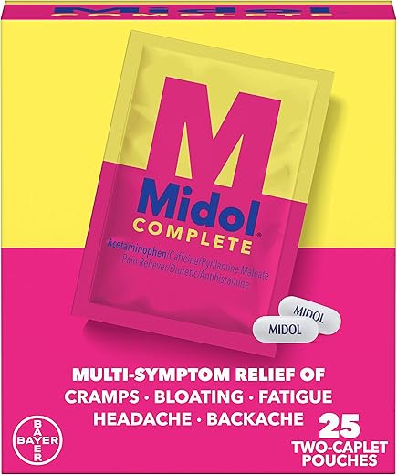 Complete Caplets com Acetaminofeno para Alívio dos Sintomas Menstruais – 50 Unidades (25 Pacotes de 2), Alívio Rápido das Cólicas e Dores Menstruais - Midol
