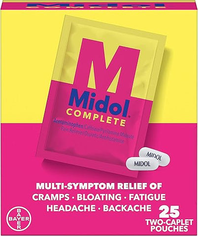 Complete Caplets com Acetaminofeno para Alívio dos Sintomas Menstruais – 50 Unidades (25 Pacotes de 2), Alívio Rápido das Cólicas e Dores Menstruais - Midol