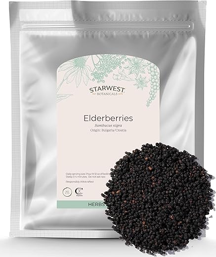 Bagas de Sabugueiro Inteiras Selvagens, 454g | Reforço para o Sistema Imunológico para Preparar Chá, Xarope, Gomas - Starwest Botanicals