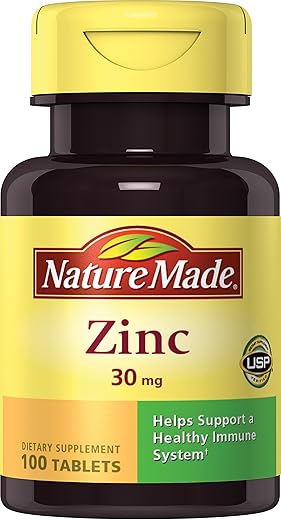 Zinco 30mg, 100 Comprimidos (Pacote com 6) – Comprimidos de Zinco para uma Saúde Forte e Equilibrada - Nature Made