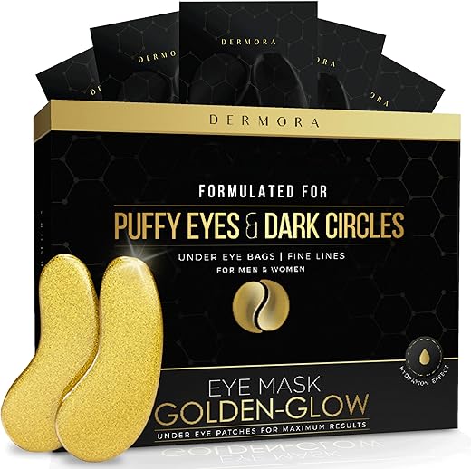 Golden Glow – Patches para os Olhos (20 Pares) – Tratamento Rejuvenescedor para Olheiras, Olhos Inchados – Refrescante, Revitalizante – Viagem, Rugas – 20g - DERMORA