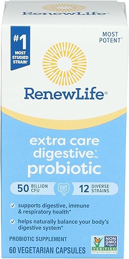 Ultimate Flora Extra Care Probiótico 50 Bilhões, 60 CT – Cuidado Extra para a Saúde Intestinal – Marca Renew Life - Renew Life