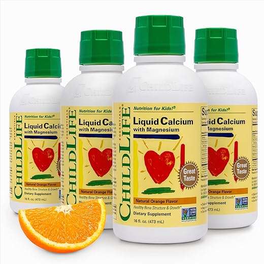CHILDLIFE ESSENTIALS - ChildLife Essentials – Suplemento de Cálcio Líquido para Crianças com Magnésio, Zinco e Vitamina D3 – Sabor Laranja, 473 ml (4 Pacotes)