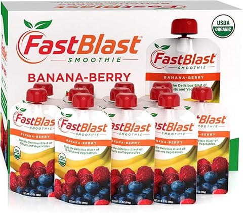 FastBlast - Smoothie de Banana-Berry Orgânico Certificado pelo USDA – Marca: Primeiro Texto: Delicioso e Saudável