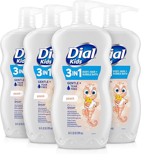 Kids Banho de Bolhas 3 em 1 para Corpo e Cabelo, Pêssego, 710 ml (Pacote com 4) - Dial