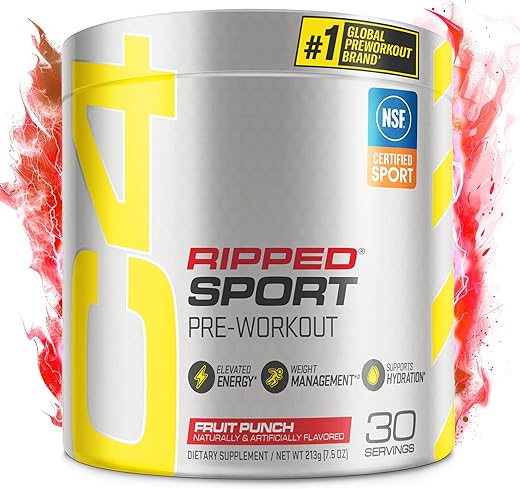 C4 Ripped Sport Pré-Treino em Pó Sabor Frutas Vermelhas – Certificado NSF para Esportes, Energético Pré-Treino Sem Açúcar para Homens - Cellucor