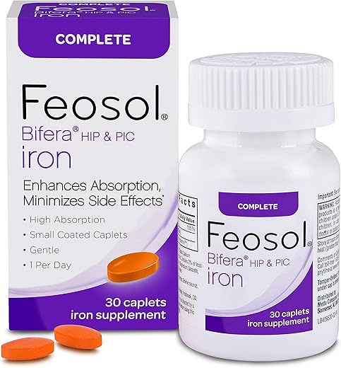 Complete – Suplemento de Ferro em Cápsulas, Bifera Iron para Alta Absorção, Ação Dupla Heme e Não-Heme Minimiza Efeitos Colaterais, 1 por Dia, Para Energia e Suporte ao Sistema Imunológico - Feosol