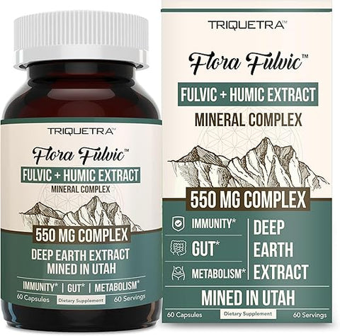 Triquetra Health - Flora Fulvic | Complexo de Ácido Fúlvico e Ácido Húmico – 550 mg | Extraído das Profundezas Pré-Históricas da Terra em Utah | Imunidade, Intestino, Digestão – Complexo Mineral Traço Natural, Ácido Fúlvico