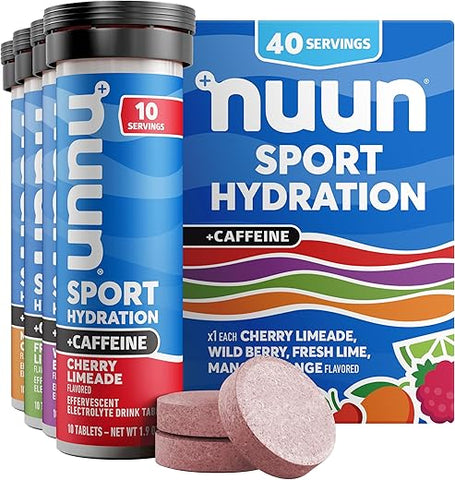 Sport Caffeine – Tabletes de Eletrólitos para Hidratação Proativa, Caixa de Sabores Variados, 4 Pacotes (40 Porções) - Nuun