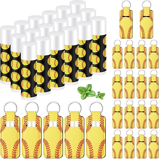 Conjunto de 18 Batons e Porta-Batom Hidratante em Chaveiros – Presente para Equipe de Adolescentes, Meninas e Meninos – Festa Esportiva (Softball) - Swiffen