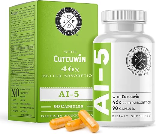 AI-5 – Suplemento Digestivo Herbal com CurcuWIN, Cúrcuma, Curcumina, Boswellia Serrata, Raiz de Gengibre | 100g - Intestinal Fortitude