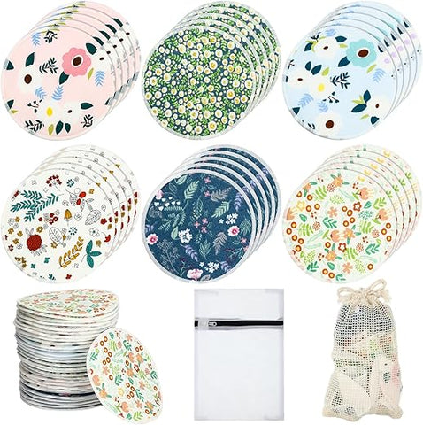 30 Pcs Almofadas de Amamentação Reutilizáveis de Bambu com Bolsa Úmida e de Lavanderia – Pads Florais para Mamilos – Presente para Mães que Amamentam (Padrão Fresco) - Sosation