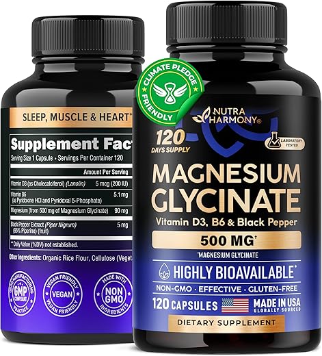 NUTRAHARMONY - Magnésio Glicinato 500 mg – Suplemento com Vitamina D3 : Magnésio Glicinato 500 mg