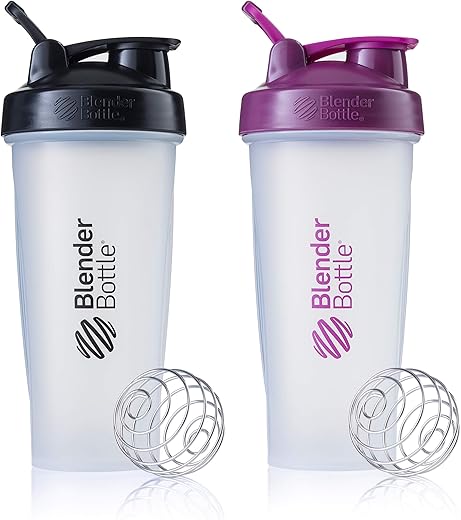 Classic Shaker Bottle – 2 Unidades, Ideal para Shake de Proteína e Pré-Treino, Cores Variadas, 800ml (28g) - BlenderBottle