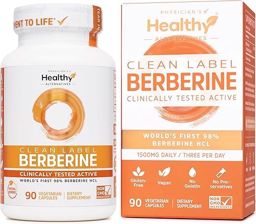 Physician's Healthy Alternatives - Clean Label Berberine | Ultra Puro 98%% Berberine HCl, Potência Máxima nos EUA | 90 Plantcaps® Patenteadas de Suplemento de Berberina | Cápsulas de Berberina 500mg | Berberina Diária 1500mg