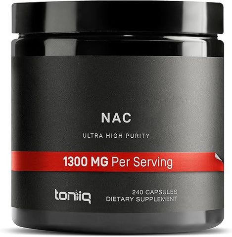 1300mg NAC – 4 Meses de Fornecimento – Pureza Testada Mín. 98%% – Suplemento de Cisteína NAC de Alta Potência e Bioacessibilidade – 240 Cápsulas Vegetarianas de N Acetil Cisteína – Testado em Laboratório TQ - Toniiq