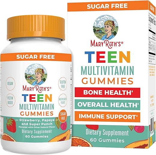 MaryRuth Organics - Multivitamínico MaryRuth para Adolescentes | Sem Açúcar | Gomas de Vitaminas para Idades 13 | Vitamina C | D e E | B | Biotina | Zinco para Suporte Imunológico | Energia | Pele e Cabelo | 60 Unidades