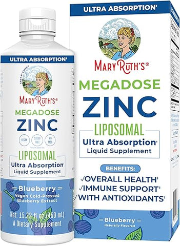 Suplemento Nutricional Líquido Lipossomal de Zinco com Vitamina E | Saúde Geral e Cuidados com a Pele | Mirtilo | Vegano, Não-OGM, Sem Glúten, Sem Açúcar | 30ml - MaryRuth Organics