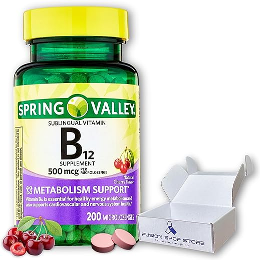 FUSION SHOP STORE Smart choices,meaningful life! - Sublingual B12 500 mcg – Spring Valley 500 mg Sabor Cereja 200 comprimidos (Pacote de 1) – Fusion Shop Store