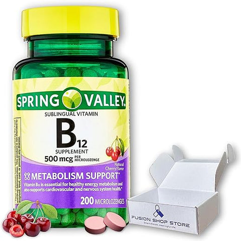 FUSION SHOP STORE Smart choices,meaningful life! - Sublingual B12 500 mcg – Spring Valley 500 mg Sabor Cereja 200 comprimidos (Pacote de 1) – Fusion Shop Store