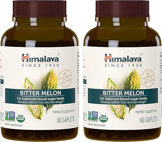 Suplemento Herbal de Melão Amargo/Karela Orgânico Himalaya, Suporte Glicêmico e Gerenciamento de Peso, Certificado Orgânico pelo USDA, Não-OGM, Vegano, 660 mg, 60 Cápsulas à Base de Plantas, 2 Pacotes