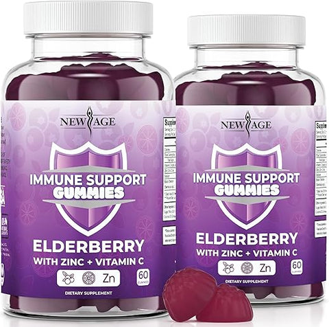 Gummies de Suporte ao Sistema Imunológico NEW AGE – Gummies de Sabugueiro Negro Sambucus com Vitamina C e Zinco (Suporte Imunológico 120 Gummies)
