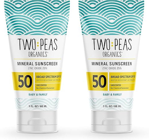 Two Peas Organics - Protetor Solar Orgânico Natural FPS 50 – Seguro para Recifes de Corais – Bebê, Criança – 100ml
