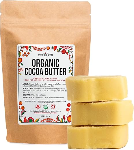 Better Shea Butter - Cocoa Butter Organic Raw Unrefined – Certificado USDA – Para Cicatrizes e Estrias – 100% Natural – 100g