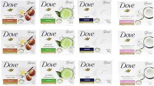 Pack com 12 Barras de Sabonete em Barra, Go Fresh, Manteiga de Karité, Leite de Coco, Branco – 135g - Dove