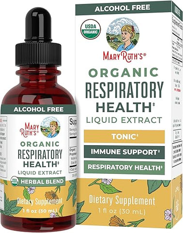 MaryRuth Organics - Gotas Líquidas Orgânicas USDA para Saúde Respiratória com Folha de Mullein | Raiz de Marshmallow | 30ml
