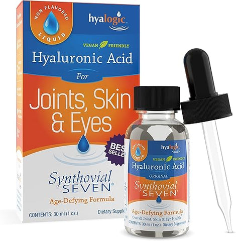 Synthovial Seven – Suplemento de Ácido Hialurônico Oral 30ml – HA Líquido Suporta Hidratação da Pele, Articulações, Olhos e Lábios – Vegano, Sem Glúten 30g - Hyalogic
