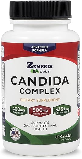 Candida Complex Cleanse Detox – Suplemento de Ácido Caprílico, Extrato de Orégano, Probióticos e Enzimas (60 Cápsulas, 30 Dias de Fornecimento) - Zenesis Labs