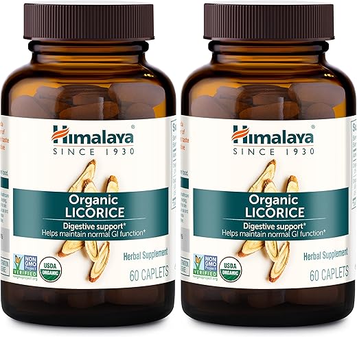 Licorice Root Herbal Supplement Organic – Alívio ocasional de azia, indigestão e desconforto estomacal, suporte digestivo, não-OGM, USDA orgânico, vegano, 60 cápsulas - Himalaya