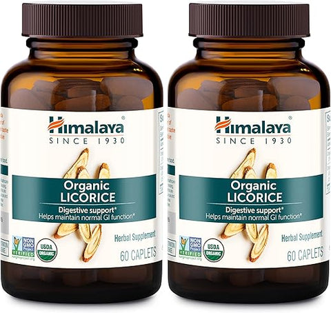 Licorice Root Herbal Supplement Organic – Alívio ocasional de azia, indigestão e desconforto estomacal, suporte digestivo, não-OGM, USDA orgânico, vegano, 60 cápsulas - Himalaya