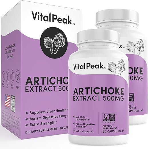 Vital Peak - Suplemento de Alcachofra Herbal – Cápsulas de Extrato de Alcachofra Potentes de 500 mg para Melhorar a Saúde do Fígado