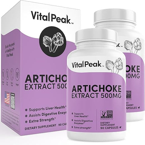 Vital Peak - Suplemento de Alcachofra Herbal – Cápsulas de Extrato de Alcachofra Potentes de 500 mg para Melhorar a Saúde do Fígado