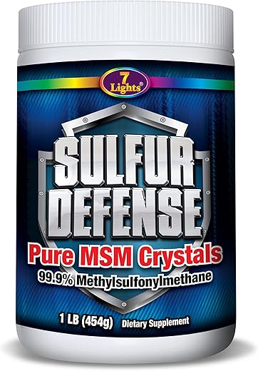 7 Lights - Sulfur Defense Opti-MSM Pó de MSM Puro 99,9% – Cristais de Metilsulfonilmetano Orgânico – Vegano, Não-OGM, Sem Glúten – 473 ml