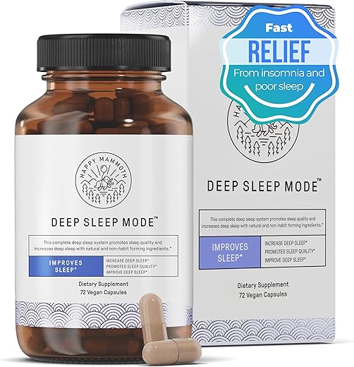 Deep Sleep Mode – Fórmula 3 em 1 Não Viciante para um Sono Perfeito de 7-9 Horas. Melhora o Sono, Sono Mais Profundo, Menos Despertares. Calma o Sistema Nervoso para um Melhor Descanso - Happy Mammoth