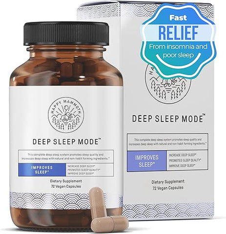 Deep Sleep Mode – Fórmula 3 em 1 Não Viciante para um Sono Perfeito de 7-9 Horas. Melhora o Sono, Sono Mais Profundo, Menos Despertares. Calma o Sistema Nervoso para um Melhor Descanso - Happy Mammoth