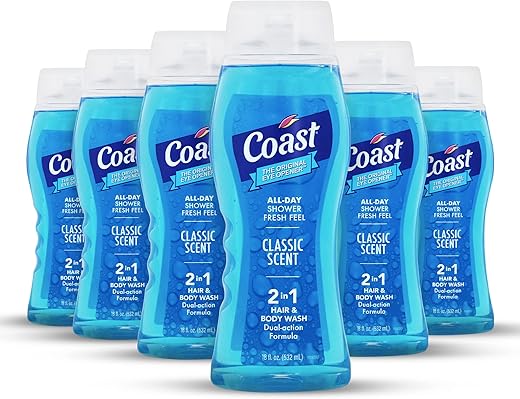 2-em-1 Gel de Banho e Shampoo, Fragrância Clássica – Gel de Banho e Shampoo para Homens - Coast