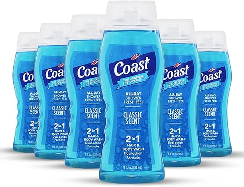 2-em-1 Gel de Banho e Shampoo, Fragrância Clássica – Gel de Banho e Shampoo para Homens - Coast