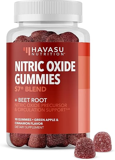 HAVASU NUTRITION - Gomas de Óxido Nítrico para Homens e Mulheres – Suplementos de Óxido Nítrico com L-Arginina e Beterraba – Sabor Maçã Verde e Canela – 90 Veganas, Livres de Glúten e