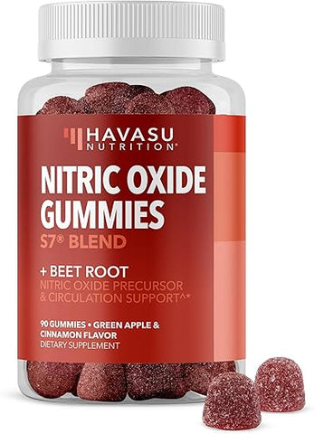 HAVASU NUTRITION - Gomas de Óxido Nítrico para Homens e Mulheres – Suplementos de Óxido Nítrico com L-Arginina e Beterraba – Sabor Maçã Verde e Canela – 90 Veganas, Livres de Glúten e