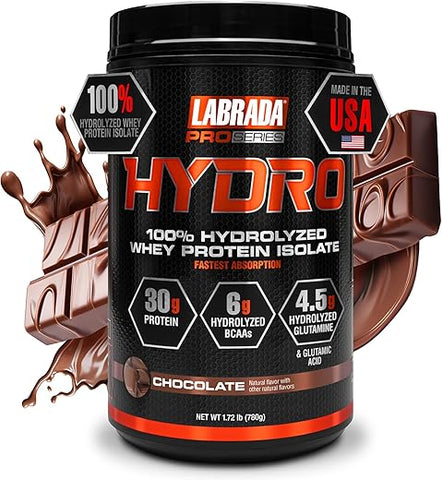 Hydro 100% Pó Isolado de Proteína Whey Hidrolisada, Sem Lactose, Digestão Rápida, Mistura Instantânea, Sabor Delicioso 20 Porções (Chocolate) - Labrada