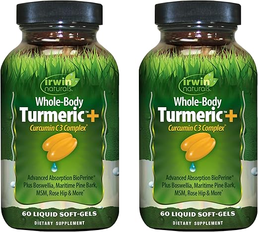 Curcumin C3 Complex – 60 Soft-Gels Líquidos, Embalagem com 2 – Suporte para o Bem-Estar do Corpo Inteiro – 60 Porções Totais - Irwin Naturals