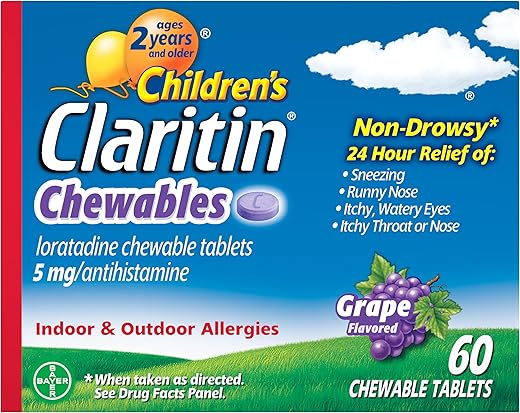Chewables 24 HR – Medicamento Infantil para Alergia, Sabor Uva, 60 Comprimidos - Claritin