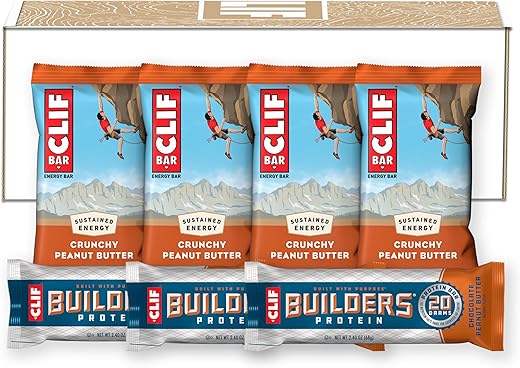 CLIF BUILDER'S - CLIF BAR e CLIF Builders – Pack Sortido – Amendoim Crocante e Manteiga de Amendoim com Chocolate – Barras Energéticas e Barras de Proteína – Não-OGM – Baseado em Plantas – 68g (14 Unidades)